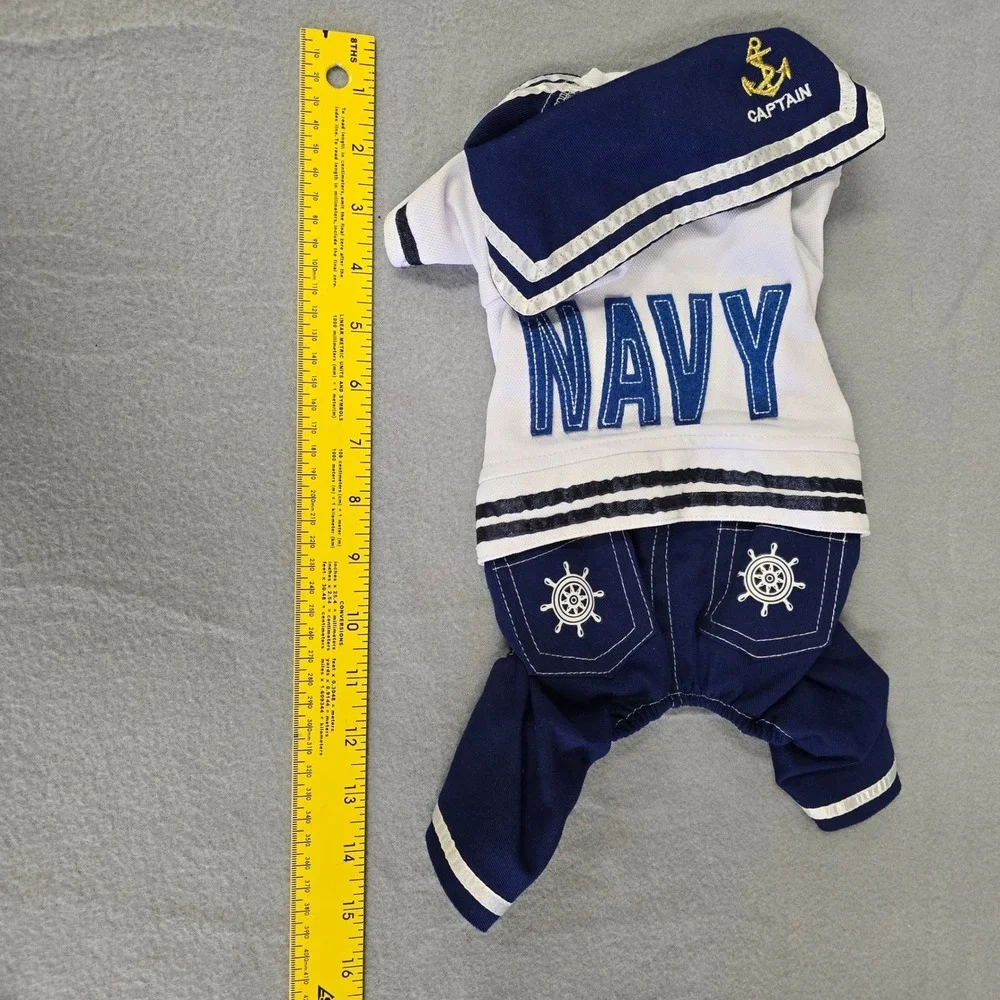 Navy Captain Sailor Pet Costume Small‎ Dog Cat Nautical Outfit Blue White 606